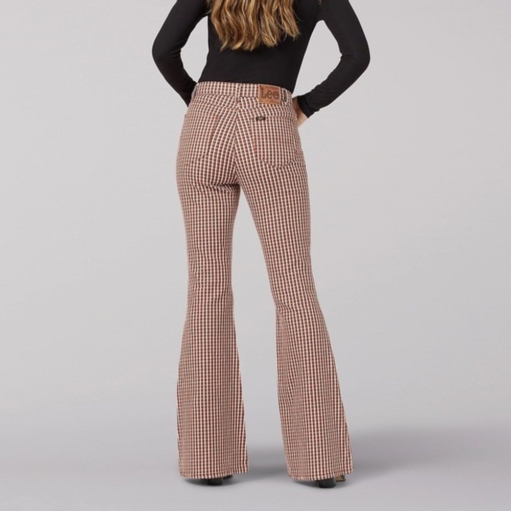 Lee High Waisted Flare Plaid Checkered Jeans NWT